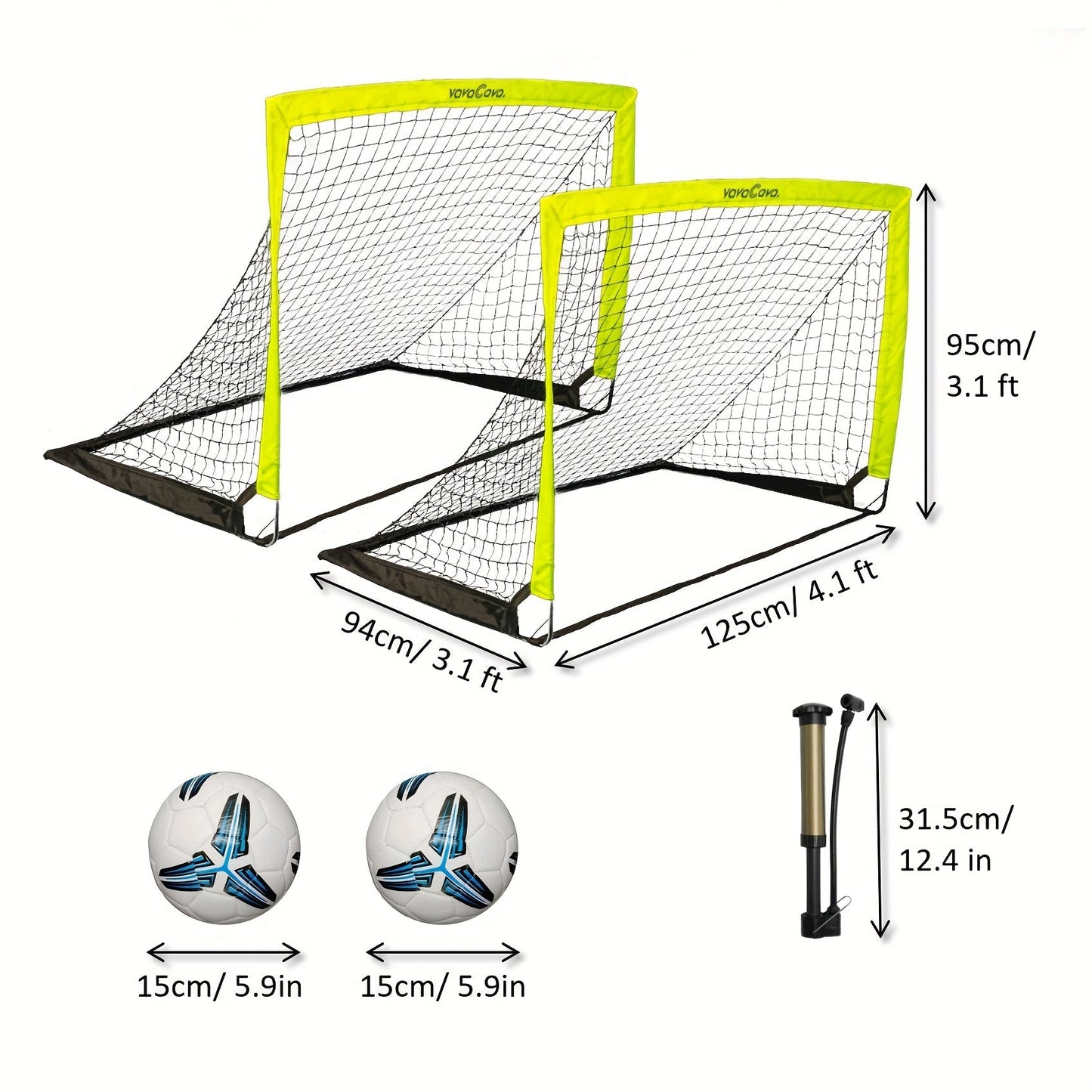 Portable Soccer Goals Set of 2 with Nets 4'x3' Backyard Indoor Outdoor Soccer Goal Kit with 2 Soccer Balls Pump and Carrying Bag for Kids