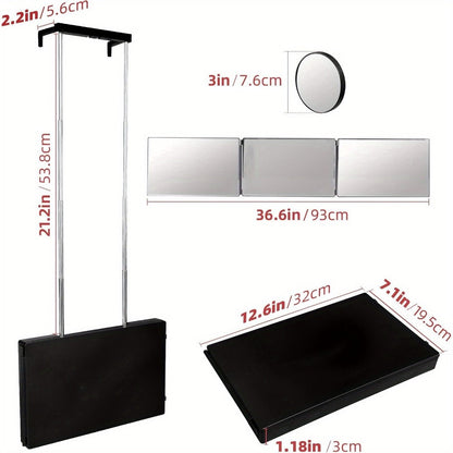 Hair Cutting Mirror 3 Way with LED Light – 360° View Trifold Barber Mirror, Adjustable Height, Door Hang Wall Mount or Tabletop