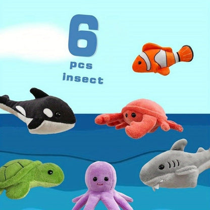Sea Animal Finger Puppets Set 6pcs for Kids, Realistic Ocean Creature Hand Puppets for Storytelling