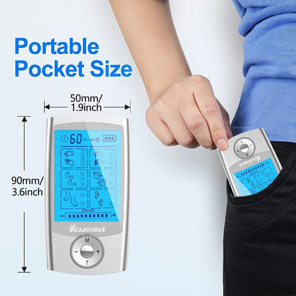 Portable TENS and EMS Handheld Stimulator with 16, 20 or 24 Mode Controller Options and Four Pads