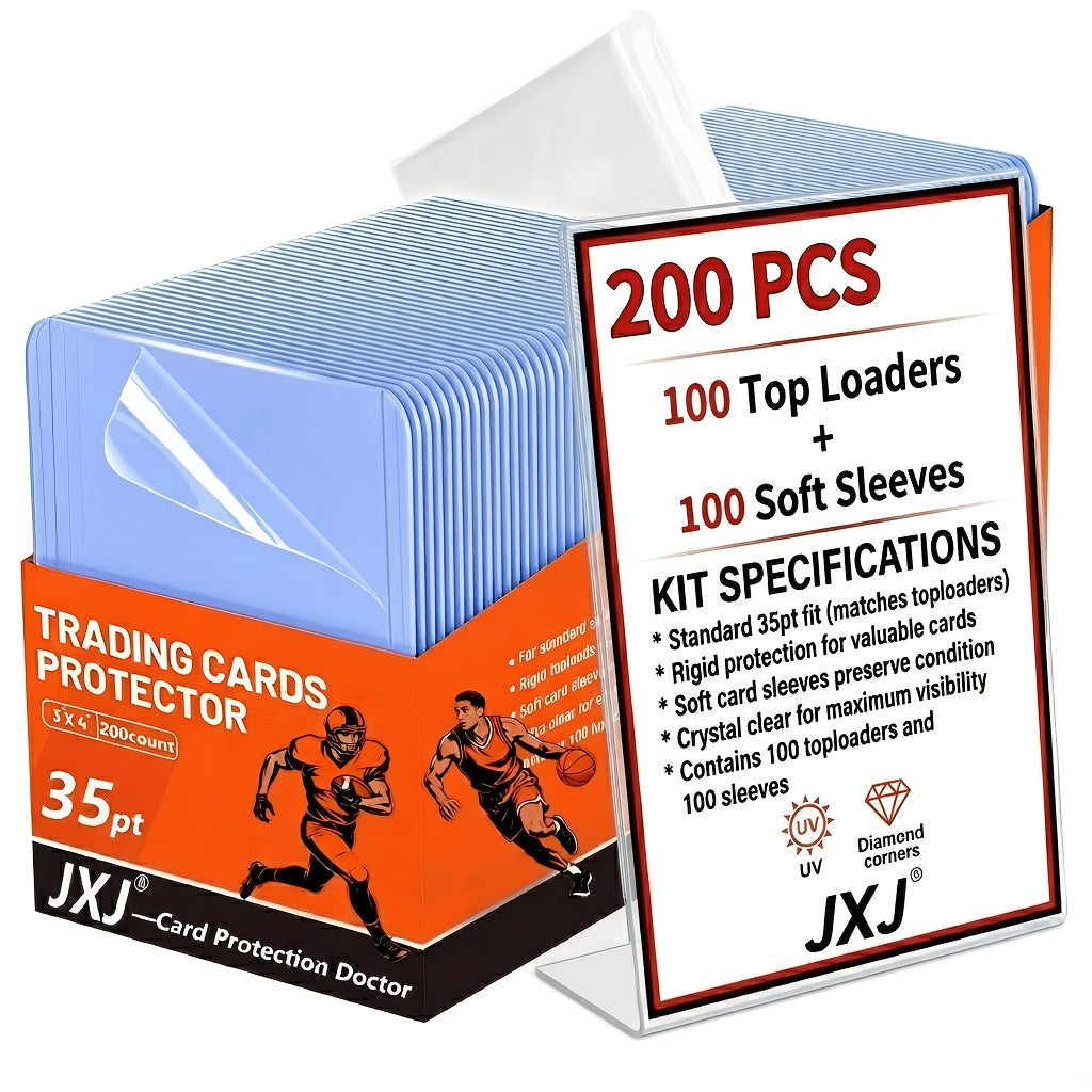 35PT Trading Card Storage Set with 3 x 4-Inch Top Loaders and Soft Sleeves in Four Pack Sizes