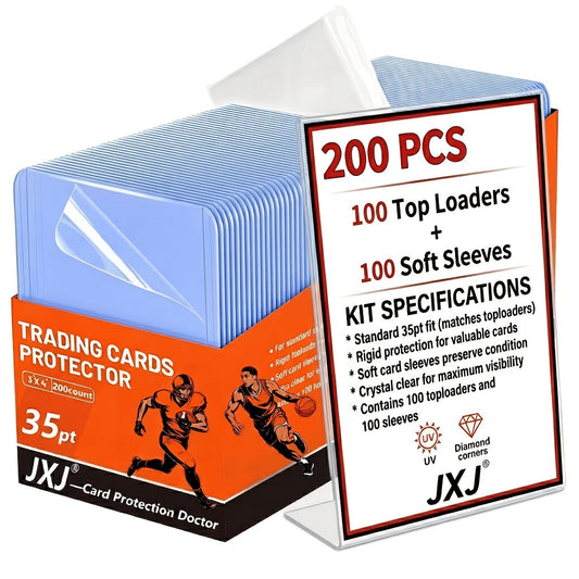 35PT Trading Card Storage Set with 3 x 4-Inch Top Loaders and Soft Sleeves in Four Pack Sizes