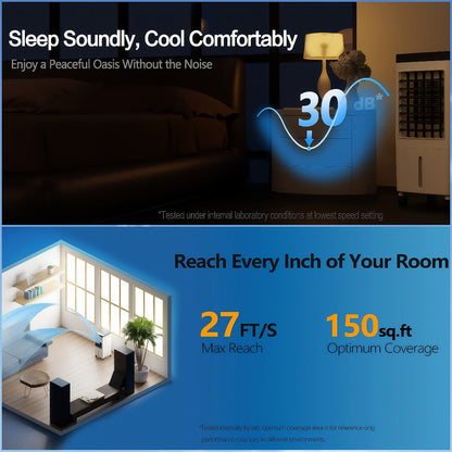 Portable Air Conditioner Evaporative Air Cooler with Remote, 40Hrs Cooling, 2.6 Gal Tank, 3 Speeds