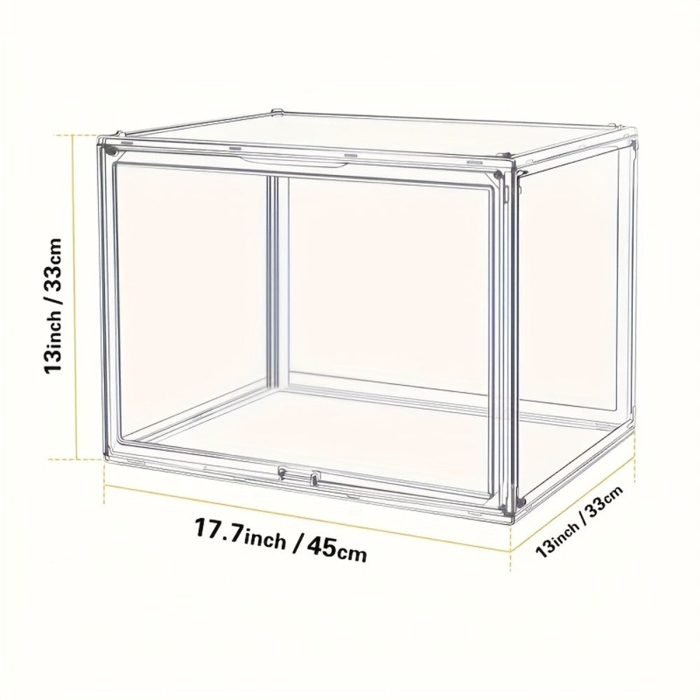 XL Clear Stackable Acrylic Storage Bins with Magnetic Lid – Dustproof Large Display Case for Figures, Collectibles, Helmets, Shoes, Bags