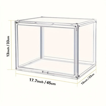 XL Clear Stackable Acrylic Storage Bins with Magnetic Lid – Dustproof Large Display Case for Figures, Collectibles, Helmets, Shoes, Bags