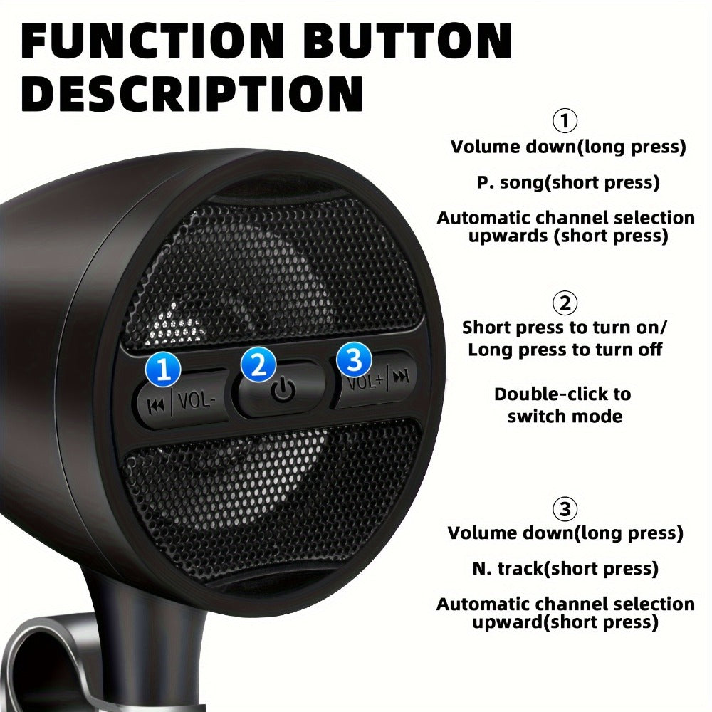 Motorcycle Handlebar Speaker 12V Stereo Audio System with MP3 USB FM Radio Handlebar Mount for Off-Road Dirt Bike ATV Cruiser Waterproof