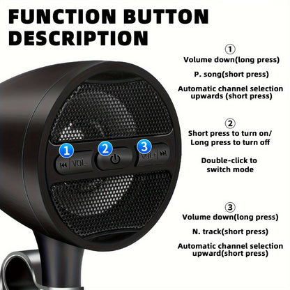 Motorcycle Handlebar Speaker 12V Stereo Audio System with MP3 USB FM Radio Handlebar Mount for Off-Road Dirt Bike ATV Cruiser Waterproof