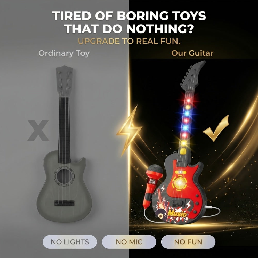 Kids Electric Guitar Toy with Microphone, Lights & Sounds, Musical Instrument Toy for Toddlers Ages 3-8