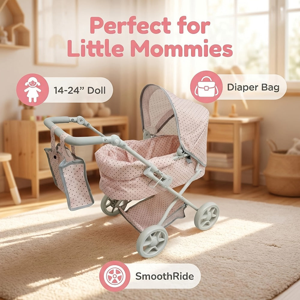3-in-1 Baby Doll Stroller Set Pink Foldable Pram with Bassinet & Carry Bag with the Listed Color, Size or Set Options for Everyday Use