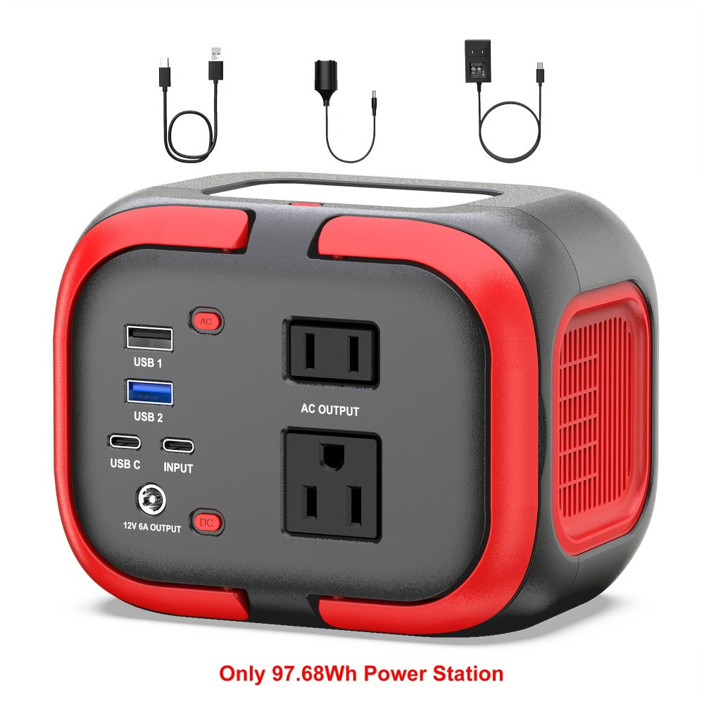 97.68Wh Portable Power Station 120W AC Outlet Power Bank with USB-A USB-C DC Outputs Battery Backup for Camping RV Emergency Home Use Travel
