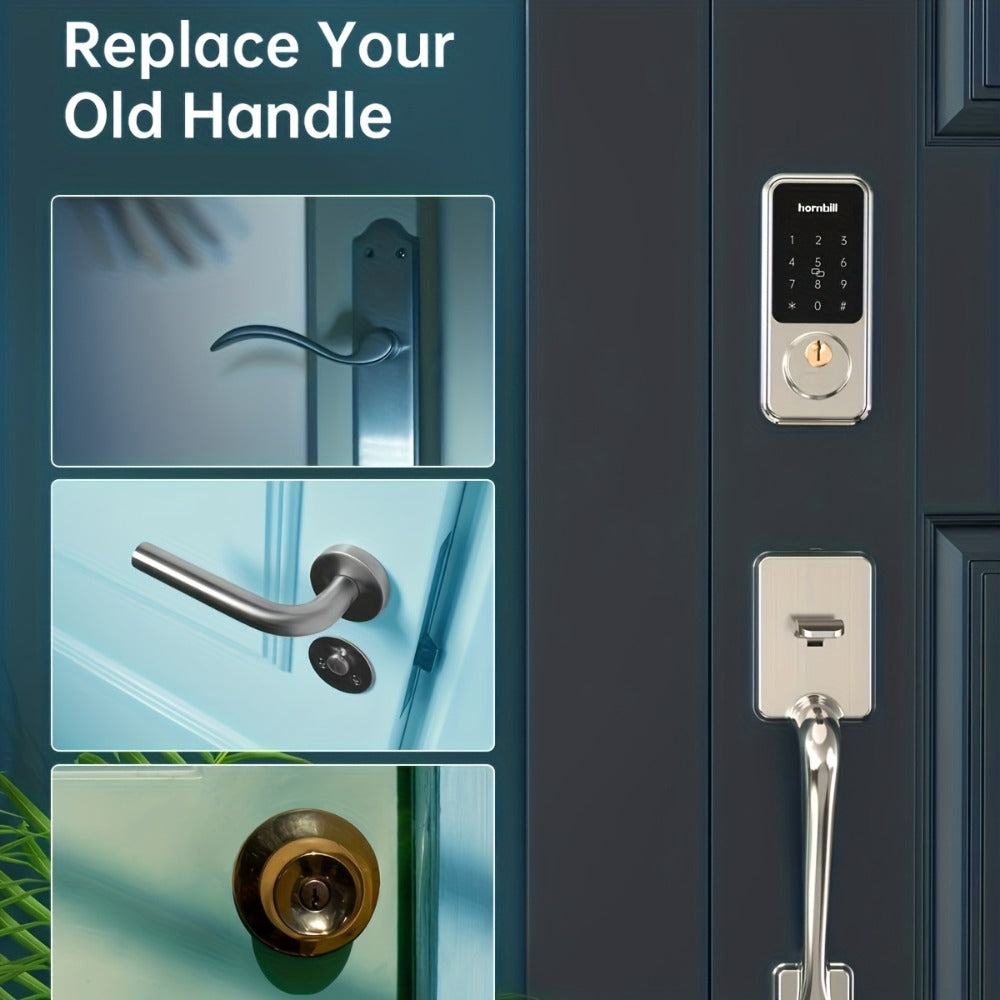 Smart Door Lock Hornbill Keypad Deadbolt and Handle Set with Bluetooth App Keyfob and Alexa Control