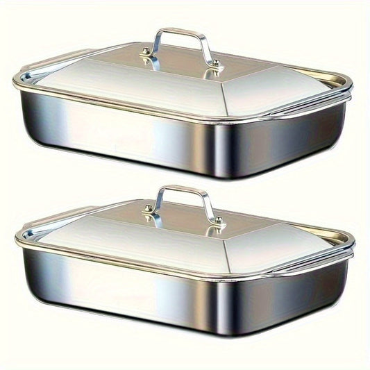 Stainless Steel Baking Trays with Lids – Large Capacity Sheet Pan Set for BBQ, Bread, Desserts, Seafood & Buffets | Family Gatherings