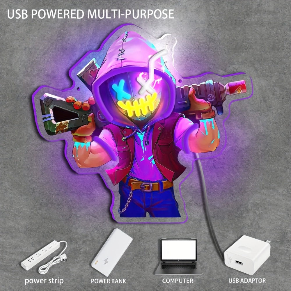 Neon Marksman LED Wall Art - UV Printed USB Powered Sniper Shooter Neon Sign for Game Room, Bar