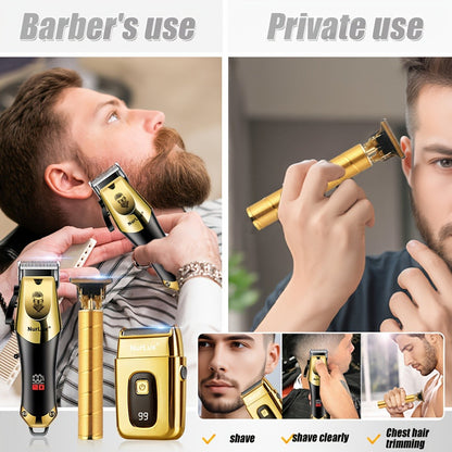 Men's Professional Hair Clipper and Trimmer Set Wireless USB Rechargeable Hair Cutting Kit for Hair and Beard Precise Grooming Gift for Dad