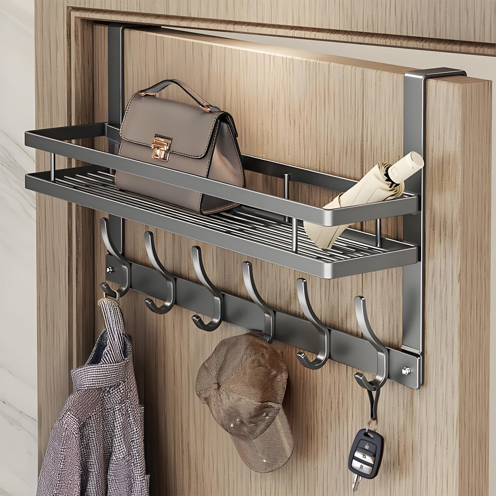 Over Door Hook Rack Metal | No Drill Behind Door Organizer with 5 6 8 Hooks for Clothes Bags Keys Towels – Space-Saving Wall Mount Storage