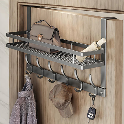 Over Door Hook Rack Metal | No Drill Behind Door Organizer with 5 6 8 Hooks for Clothes Bags Keys Towels – Space-Saving Wall Mount Storage