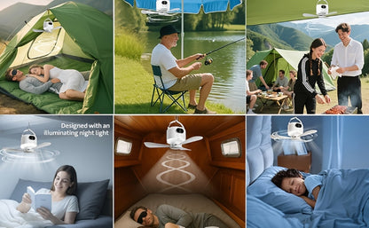 10400mAh Hanging Camping Fan with Remote Control, Three Wind Speeds, LED Light and White or Green Color Options