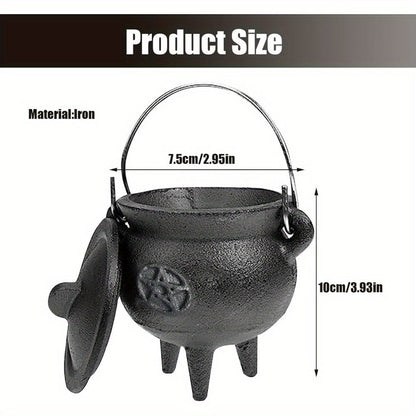 Cast Iron Cauldron with Lid & Handle, Witchcraft Incense Burner, Spell Ritual Pot, Halloween Decor
