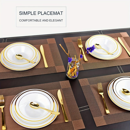 PVC Placemats Set of 6 Heat Resistant Non-Slip Washable Table Mats for Kitchen Dining Table, Easy Clean Vinyl Dinner Mats 11.8x17.7 Inch