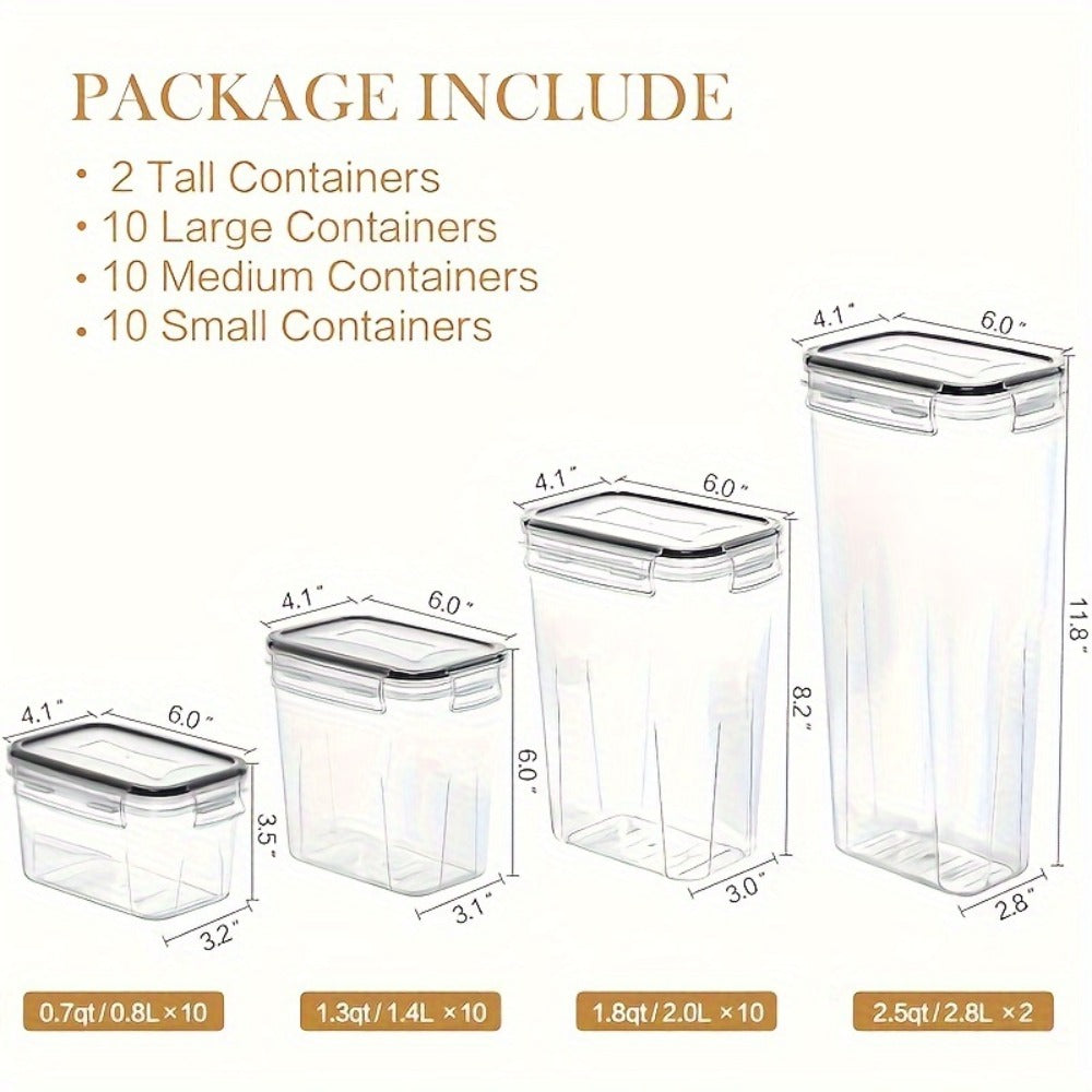Pantry Canister Food Storage Organizer 64-Piece Plastic Set with Labels and Marker for Kitchen and Pantry Organization