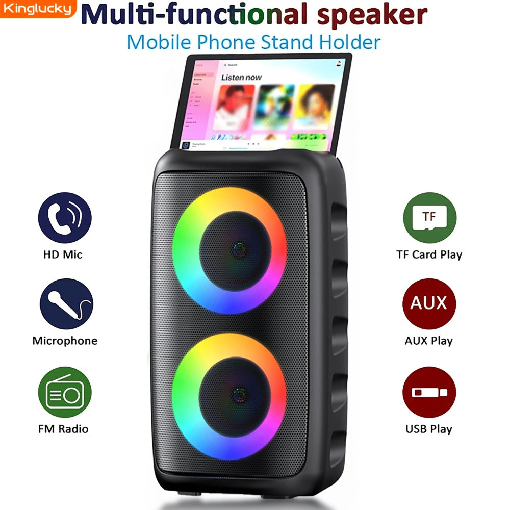 Portable Bluetooth Speaker Kinglucky Karaoke Model with 5.2 Wireless, RGB Lights, Included Mic, USB, TF and FM