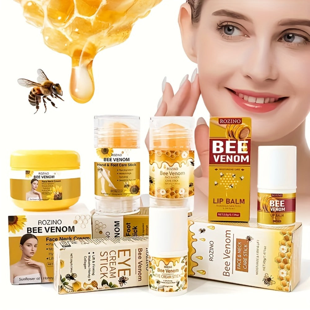 Bee Venom Body Care Set 5pcs Full Body Kit for Lips Face Neck Hands Feet, Non-Greasy Fast Absorption