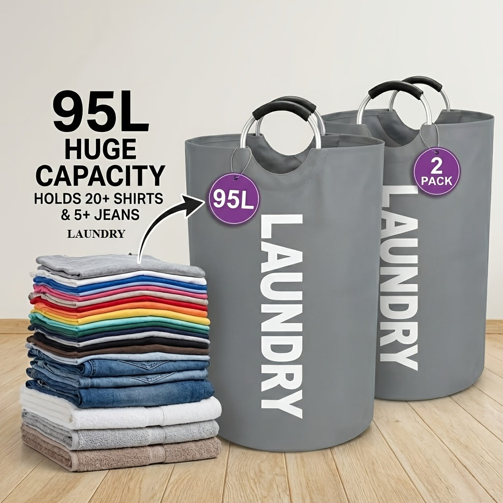 Tall 95L Laundry Basket Set with 14.96 x 31.1-Inch Fabric Bins in Single Gray or Two-Piece Color Options