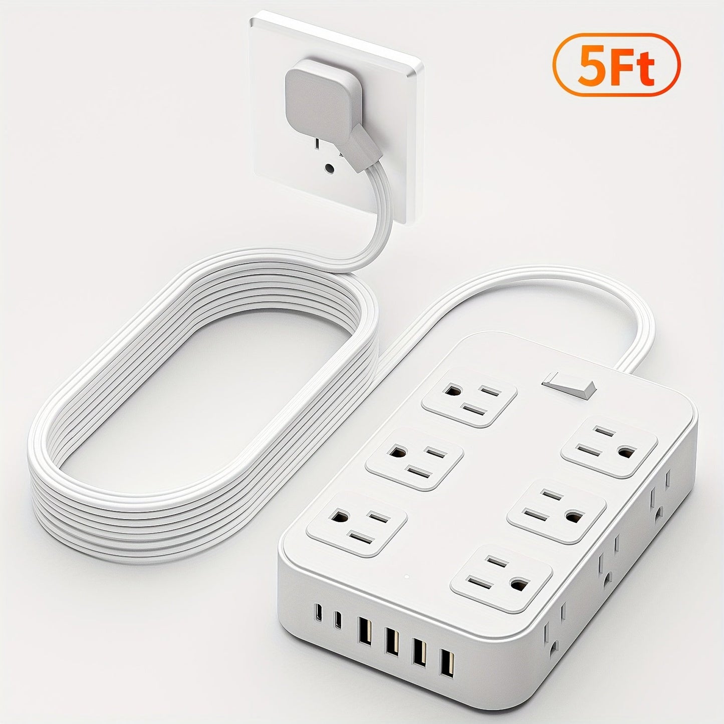 Wide Outlet Surge Protector Power Strip 18-in-1 with 12 Widely Spaced AC Outlets 4 USB-A 2 USB-C Ports Safe Portable Desktop Charging
