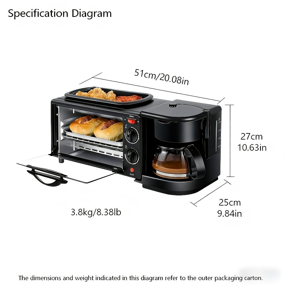 3-in-1 Breakfast Maker Station, Fry Eggs, Toast Bread & Brew Coffee All at Once, Non-Stick Coating