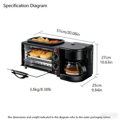 3-in-1 Breakfast Maker Station, Fry Eggs, Toast Bread & Brew Coffee All at Once, Non-Stick Coating
