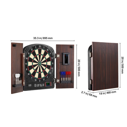 Electronic Dartboard Cabinet Set with LED Scoring – 13.5" Soft Tip, 40 Games 590 Variations, Retro Wood Cabinet, 1-8 Players