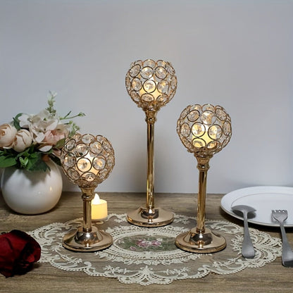 Crystal Candelabra Centerpiece, Gold & Silver Taper Candle Holders for Wedding, Anniversary, Candlelit Dinner