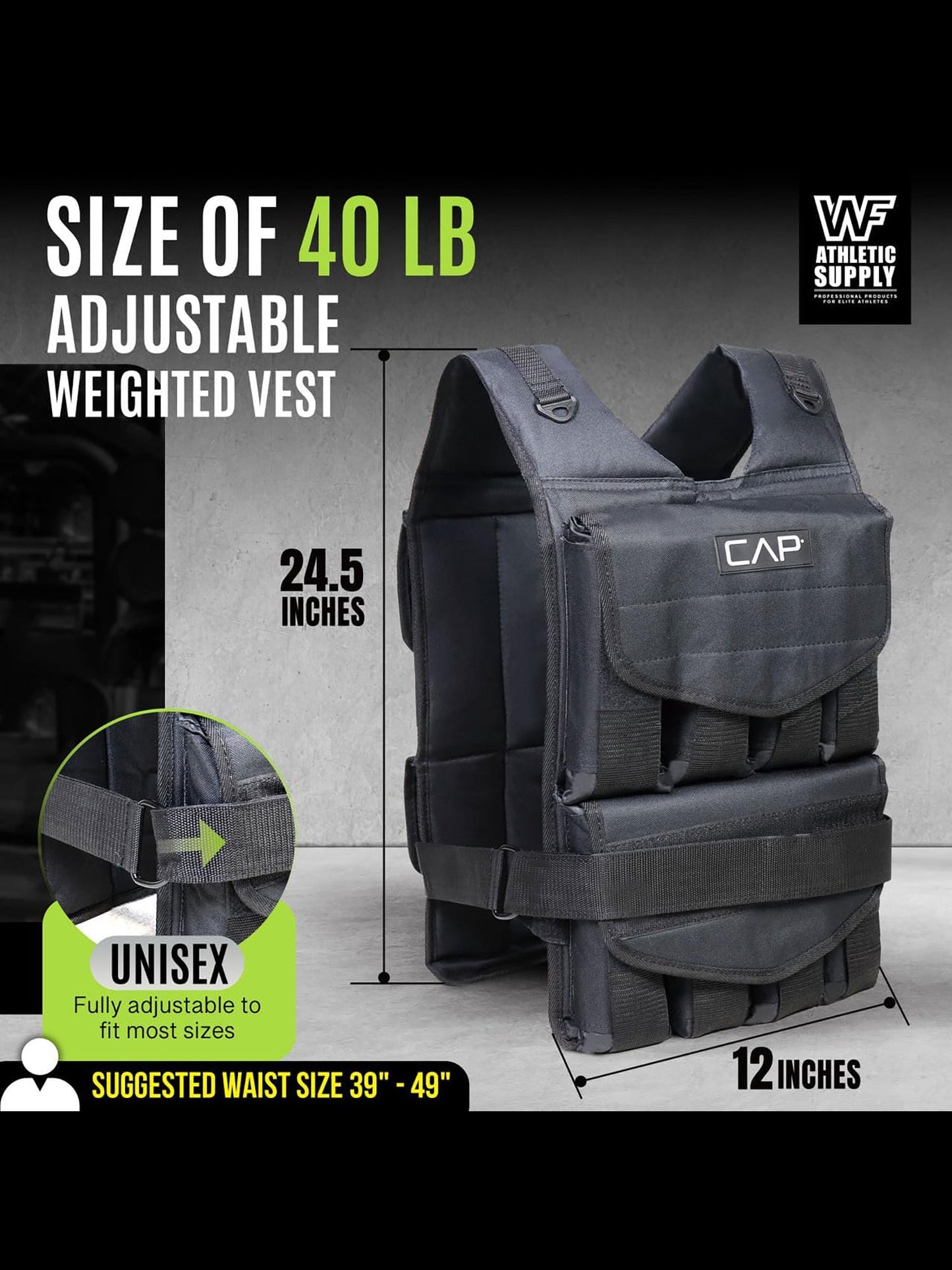 Weighted Vest 40LB Adjustable for Men & Women – Removable Weight Packets, Reinforced Nylon Body Weight Vest with Reflective Stripes & Padded