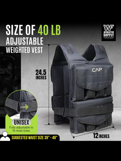 Weighted Vest 40LB Adjustable for Men & Women – Removable Weight Packets, Reinforced Nylon Body Weight Vest with Reflective Stripes & Padded