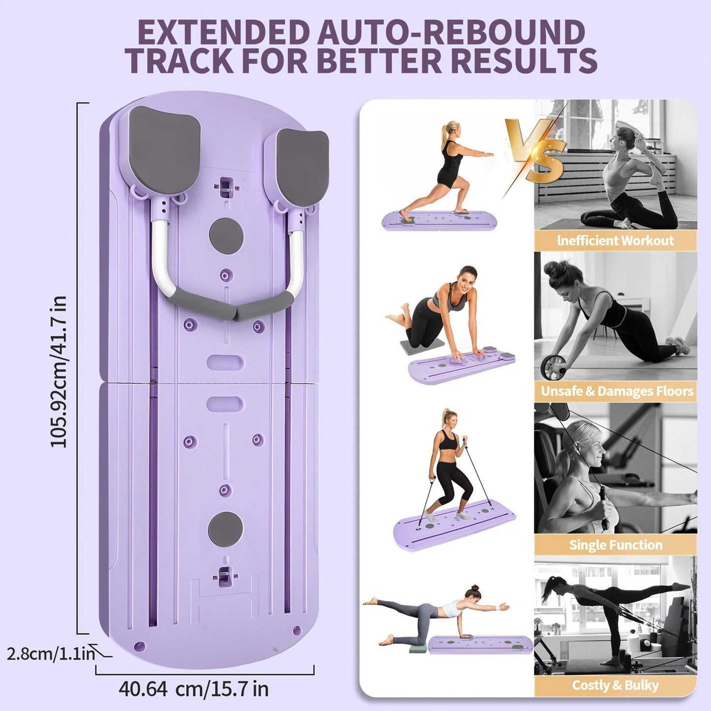 Foldable Pilates Board 8-in-1 with Resistance Bands – Anti-Slip Yoga Push-Up Board for Core Strength, Balance