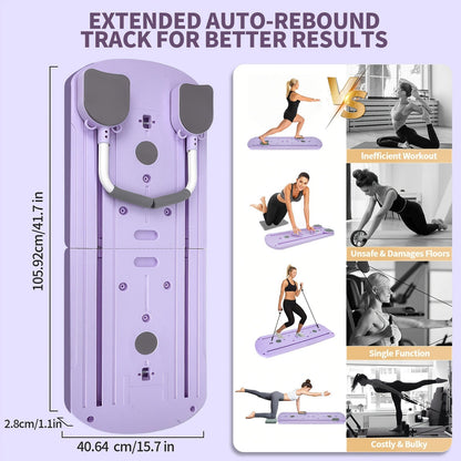 Foldable Pilates Board 8-in-1 with Resistance Bands – Anti-Slip Yoga Push-Up Board for Core Strength, Balance