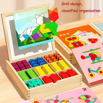 Magnetic Wooden Puzzle Board for Kids, 128/180/220/280 PCS Geometric Shape Recognition & Logical Thinking Toy