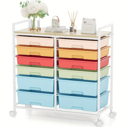 12-Drawer Rolling Storage Cart with Locking Wheels and 360° Swivel detail image - detail view 5