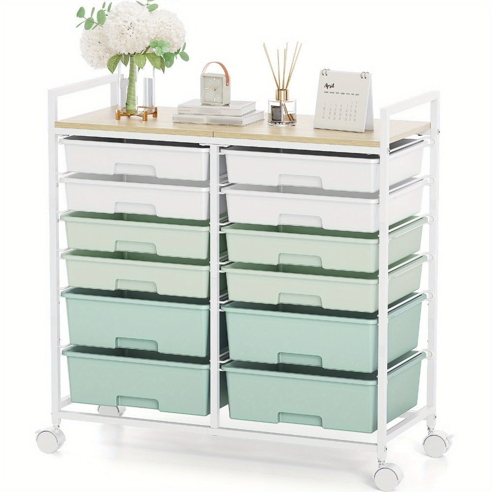12-Drawer Rolling Storage Cart with Locking Wheels and 360° Swivel detail image - detail view 7