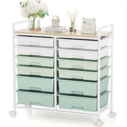 12-Drawer Rolling Storage Cart with Locking Wheels and 360° Swivel detail image - detail view 7