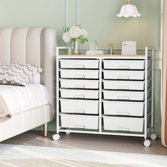 Storage Cart, 12 Drawer Rolling with Tabletop & Locking Wheels - Mobile Organizer Cabinet shown in the main product view