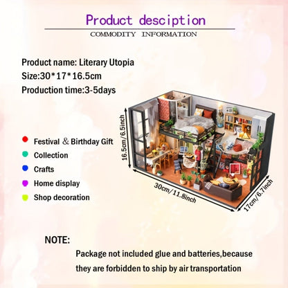 DIY Dollhouse Kit 2 Story with Dust Cover, Handmade Miniature House Model with Furniture Parts, No Glue No Batteries