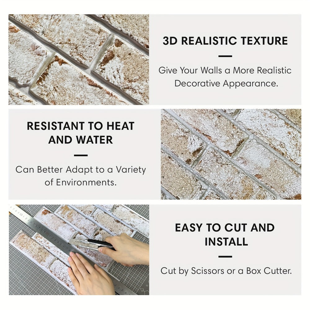 Peel and Stick Brick Wall Panels 3D Faux Brick Tiles 20 Sheets - Self-Adhesive PVC Realistic Texture