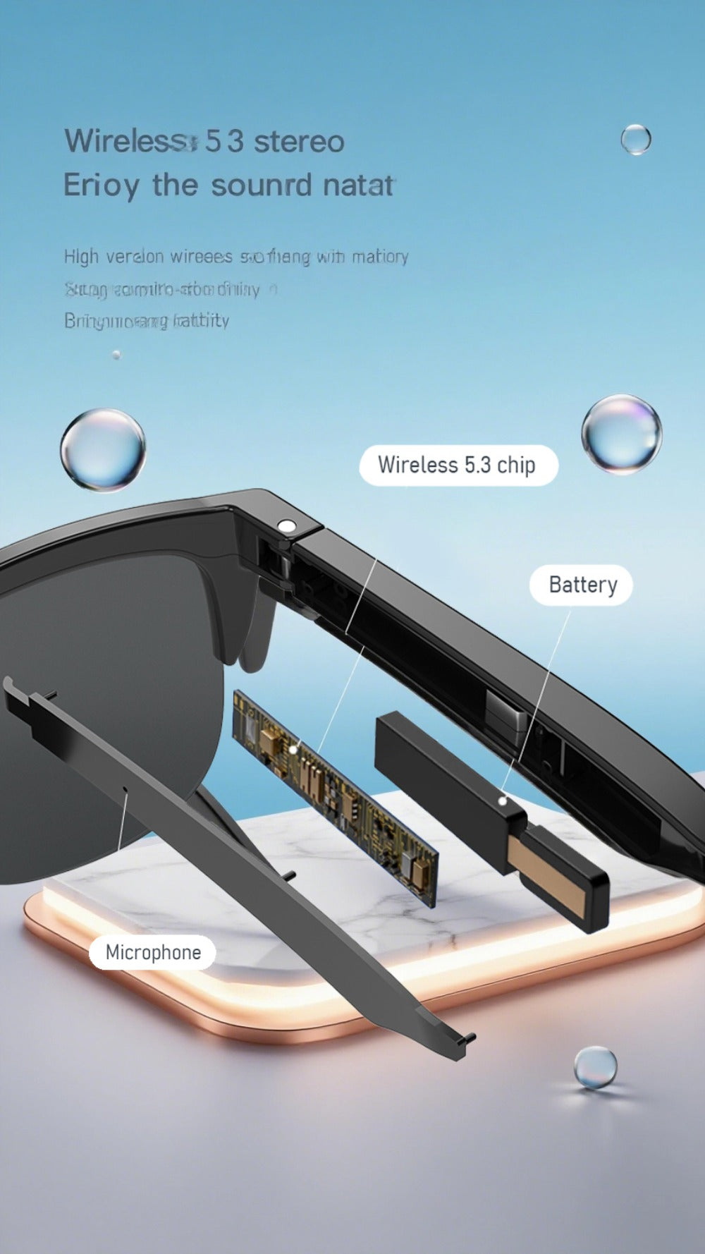 Smart Audio Glasses Open Ear Wireless HD Immersive Sound for Bedside Audio, Alarms and Room Entertainment