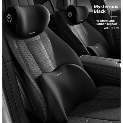 Car Headrest and Lumbar Cushion Set with Sponge Fill, Attachment Straps and Six Color Options for One Seat
