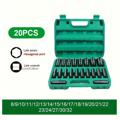 Half-Inch Drive Deep Metric Socket Set with 10- or 20-Piece Checkout Options and Green Carry Case