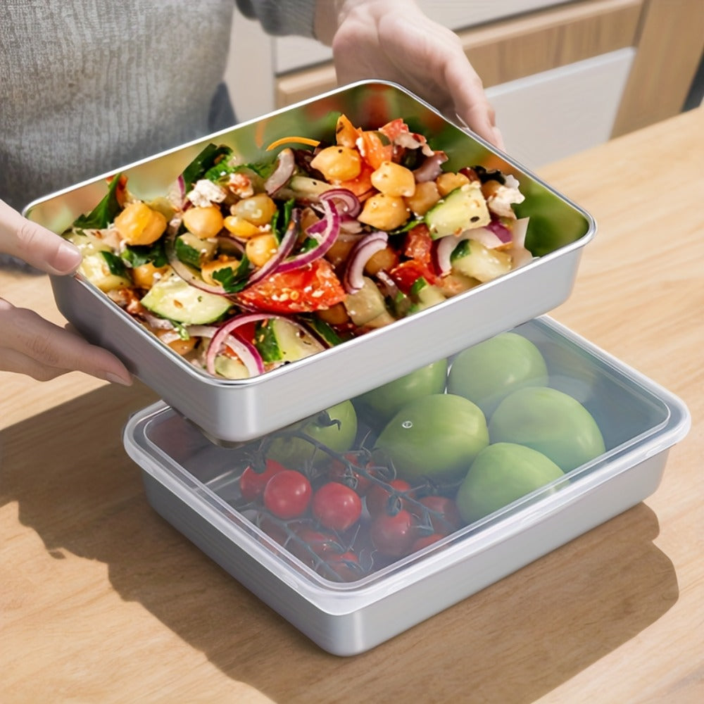 Food Storage Containers with Lids, Five-Piece Stainless Steel Tray Set with Included Lids for Meal Prep and Refrigerator Use