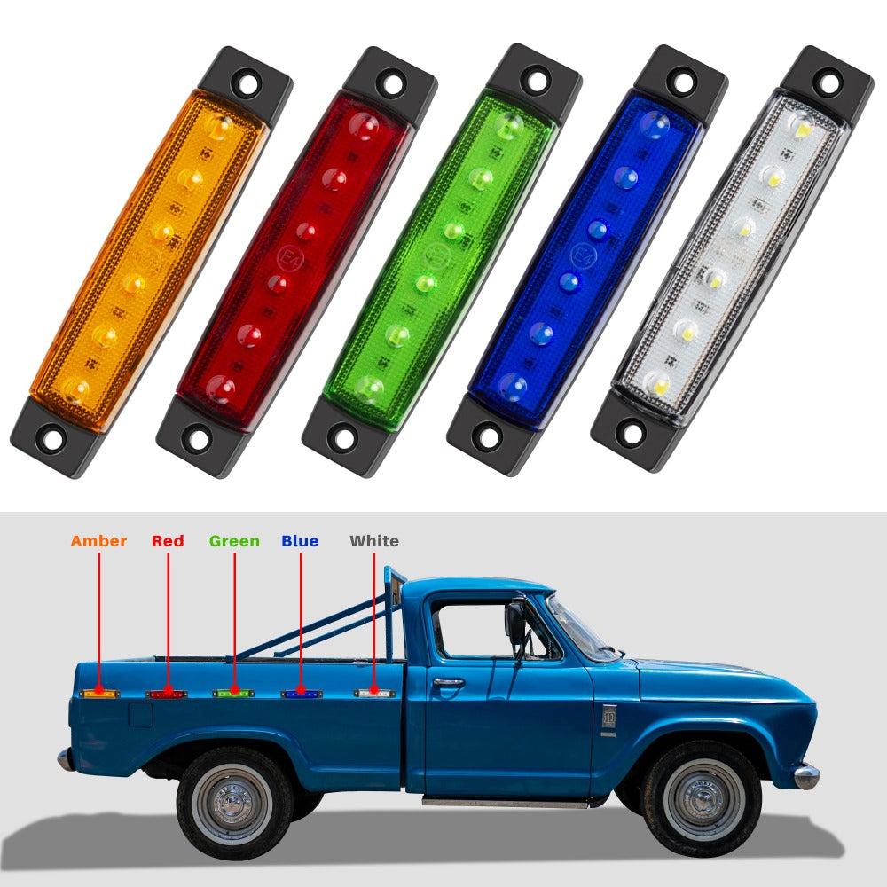 LED Side Marker Lights 20pcs 12V – 3.8" 6-LED Front Rear Indicator Lamps for Truck Trailer Lorry Bus Car | 10 Red & 10 Amber | High
