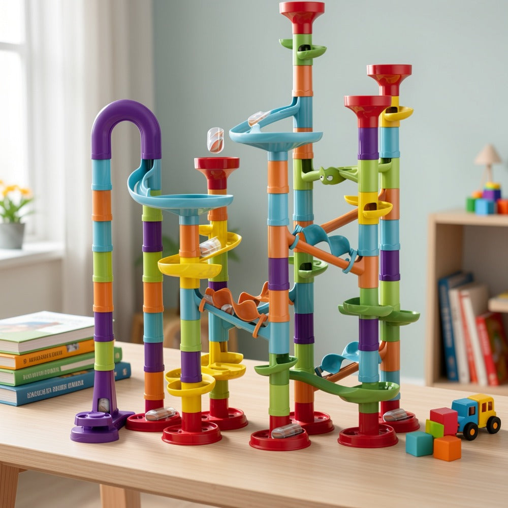 Marble Run Set Building Blocks for Kids 112/147pcs with Glass Marbles with the Listed Color, Size or Set Options for Everyday Use