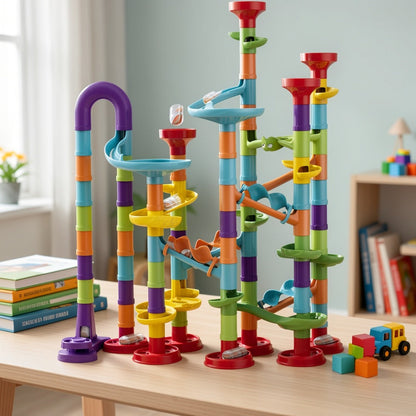 Marble Run Set Building Blocks for Kids 112/147pcs with Glass Marbles with the Listed Color, Size or Set Options for Everyday Use